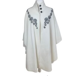 Vintgae Amanda Smith High Neck Swirl Embroidered Detail Cape Ivory Black OS